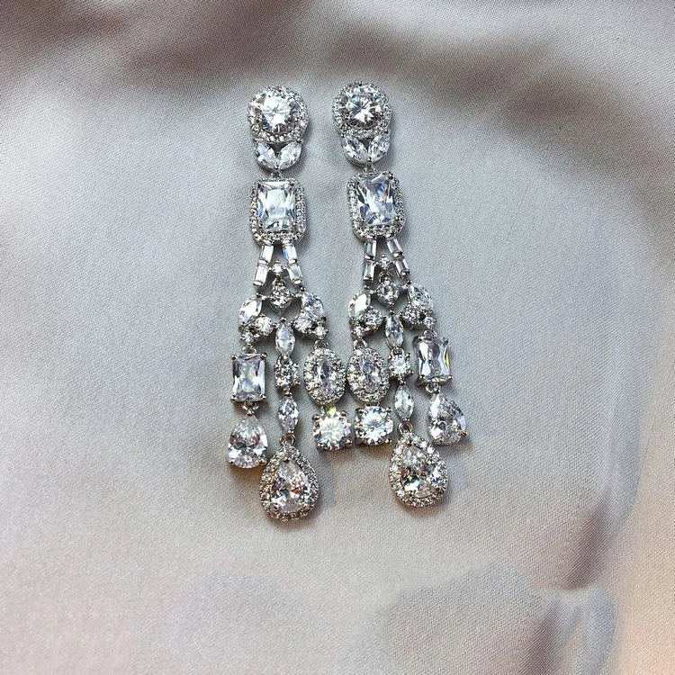 Luxury AAA Zircon Bridal Earrings Cubic Zirconia Wedding Drop Earring For Brides Accessories Women Party Evening Dress Jewelry