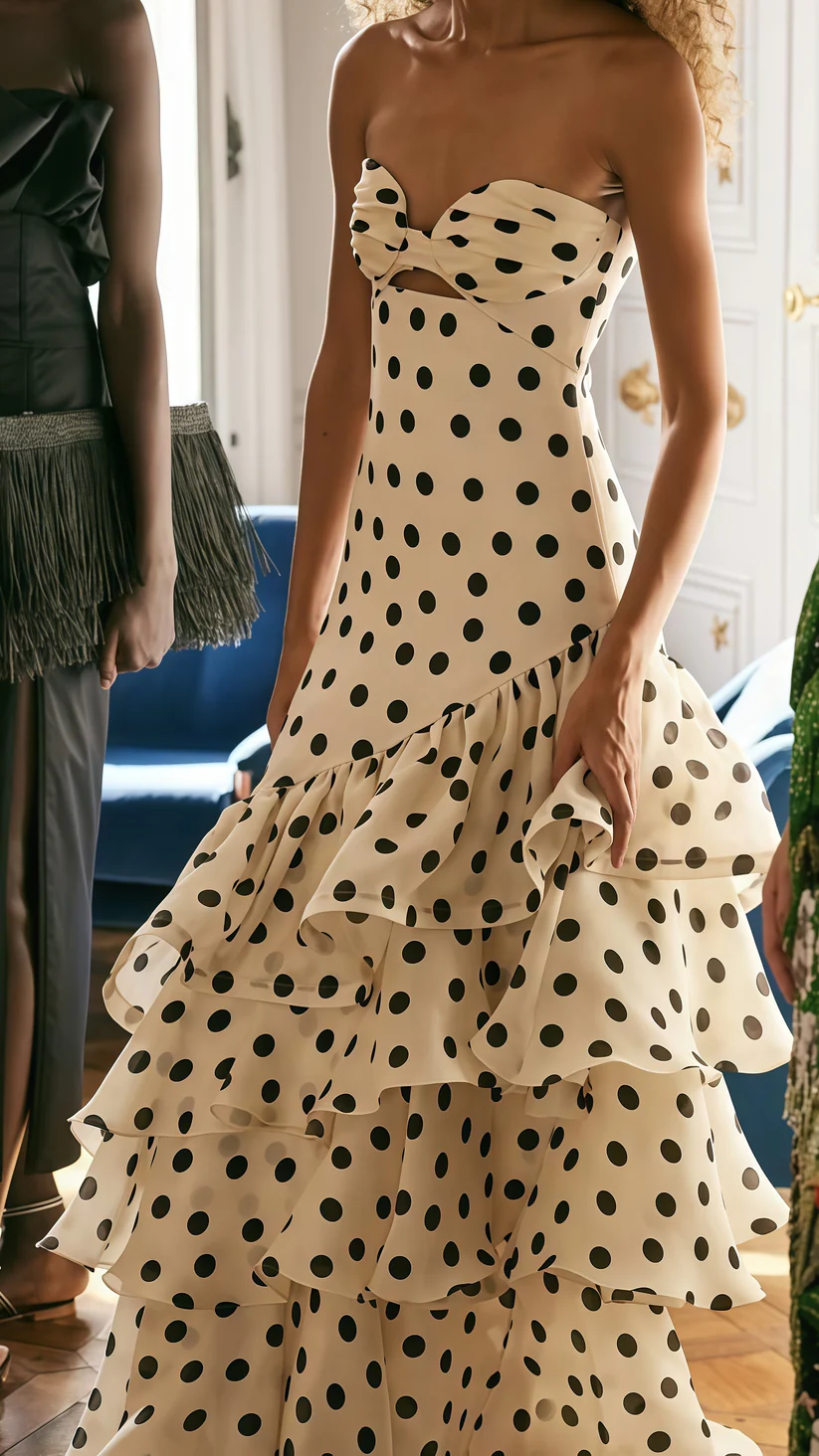 Cute Sweetheart Dots Mermaid Tiered Evening Dress,Formal Prom Party Gown - FashionDia