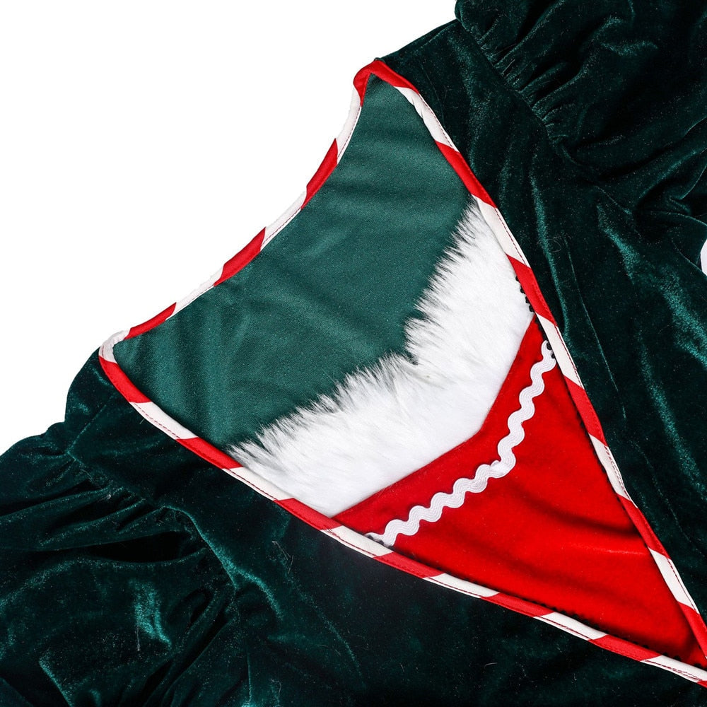 Christmas Santa Claus Costume Funny Green Elf Cosplay 5Pcs Set