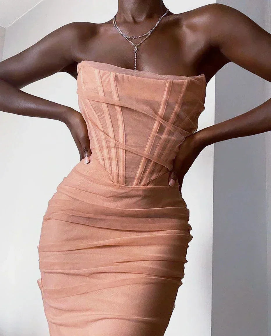 Tatiana Timeless Figure Hugging Evening Dress with Corset Detail and Strapless Design Elevated Occasion Wear