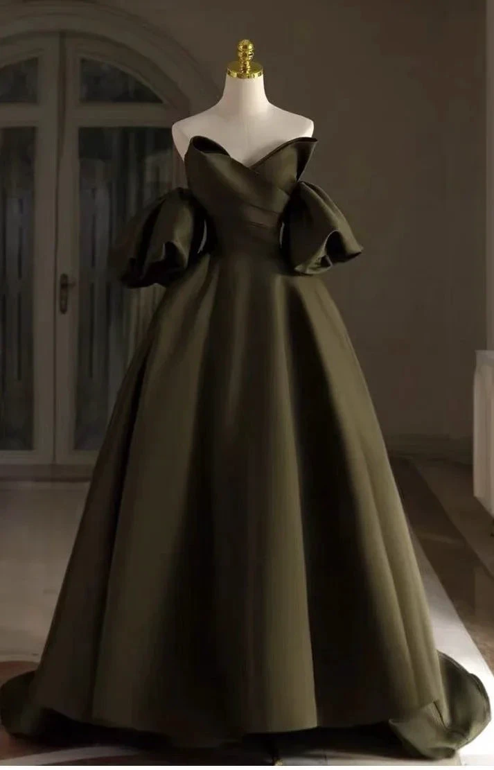 Satin Bridal Dress,Unique Wedding Dress,Army Green Bridal Dress Y6813 by simplepromdress