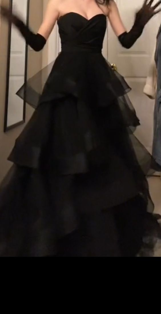 Black Rufflue Prom Dress Long Prom Dress Sweetheart Eveninng Dress - View 6 | FashionDia