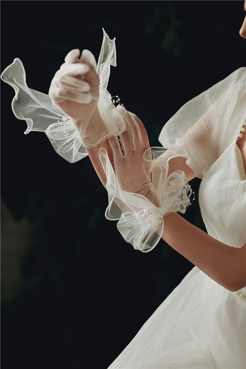 White Short Pearls Bridal Gloves Wristband Wedding Glove For Women Girl Party Evening Dress Jewelry Bride Accessories