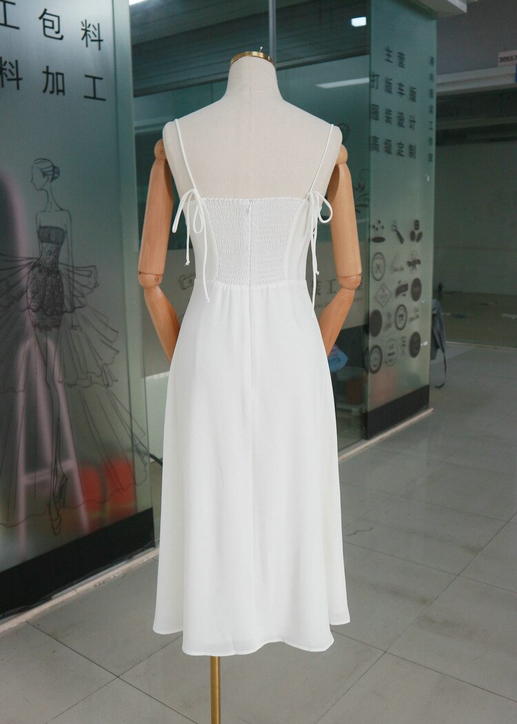 Spaghetti Straps White Hight Split Prom Dress - View 4 | FashionDia