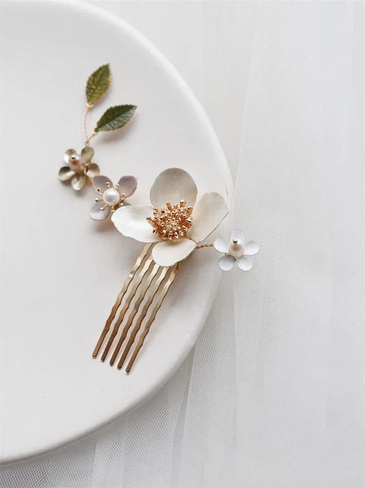 Flower Hairpins Pearls Hair Combs Pins Clips Headpieces For Bride Women Bridesmaids Headbands Bridal Jewelry Wedding Accessories b