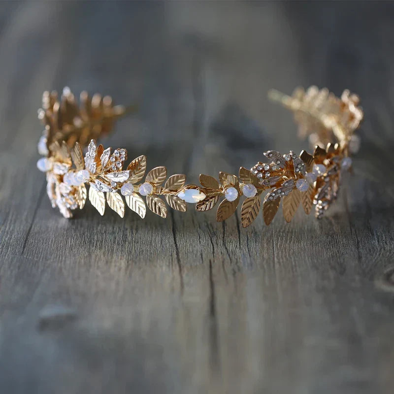 Wedding Hair Accessories Baroque Vintage Headbands Hairbands Leaf Opal Crystal Headpieces Headwear Brides Crowns Bridal Jewelry