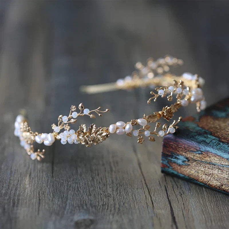 Wedding Hair Accessories Freshwater Pearls Headbands Headpieces Vintage Leaf Hairbands Brides Tiaras and Crowns Bridal Jewelry - FashionDia