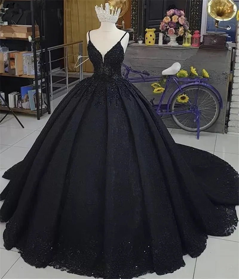 Customized Lace Black Evening Gowns Long vestidos de fiesta de noche Lace Up Ball Gown Prom Dresses Formal robe de soiree