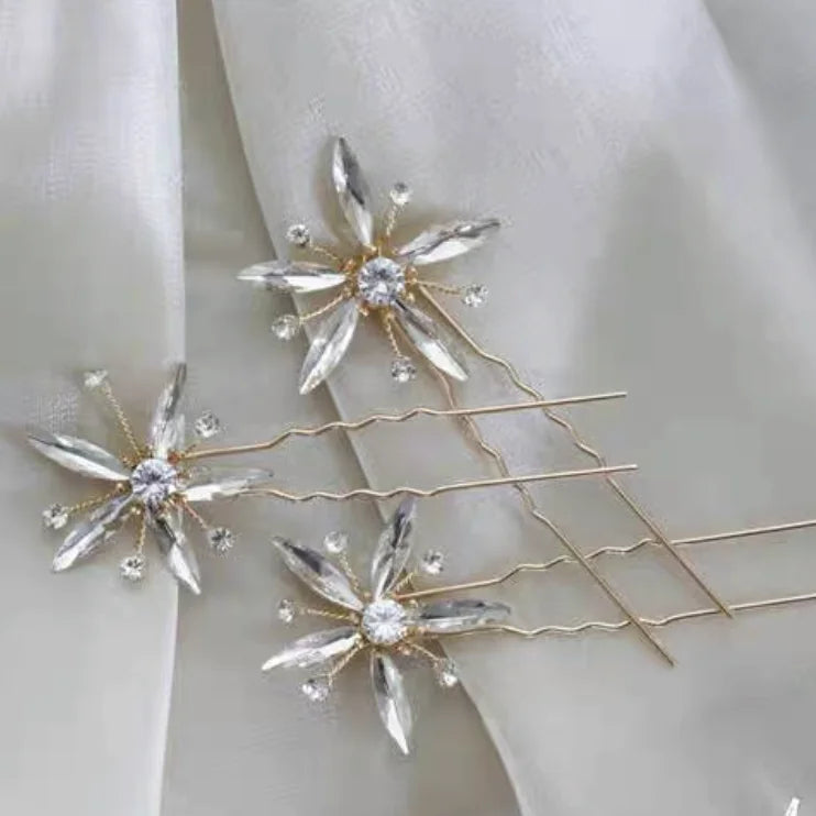 Opal Crystal Rhinestones Hair Pins Clips Flower Headpieces Women Girl Hairpin For Bride Party Bridal Jewelry Wedding Accessories b