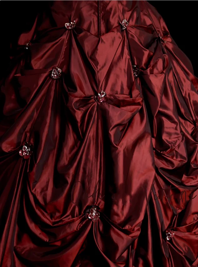 Retro Ball Gown Strapless Burgundy Satin Pleated Appliques Beaded Quinceanera Dress Sweet 15 Dress D4896