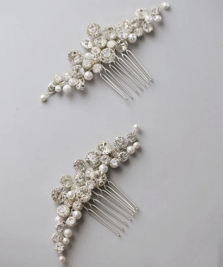 Rhinestones Crystal Pearls Head Pieces Hair Combs Clips Pins For Brides Bridesmaids Hairpin Wedding Accessories Bridal Jewelry