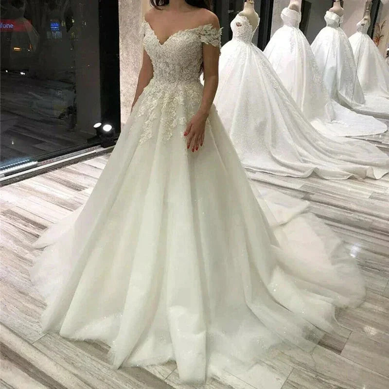 Sexy V Neck Lace Wedding Dress Off the Shoulder Lace Applique Vestidos De Noiva 2024 Bridal Gowns For Women robe de mariée by payinti