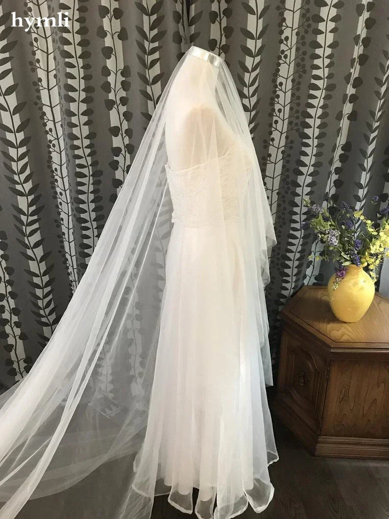 Soft Drop Veil__ 102" W X 120" L __ White / Off White / Ivory Blusher Veil Church Veil Cover Face No Comb White