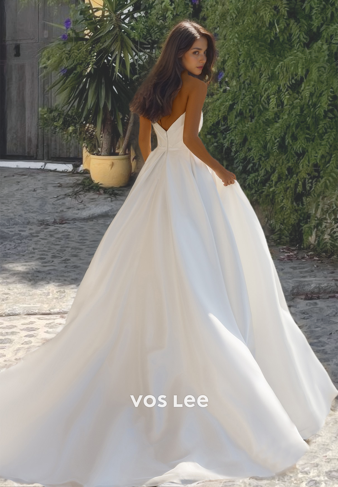 Classic&Simple Sweetheart A-Line Sleeveless Ruched Satin Wedding Dress with Sweep Train Bridal Gowns