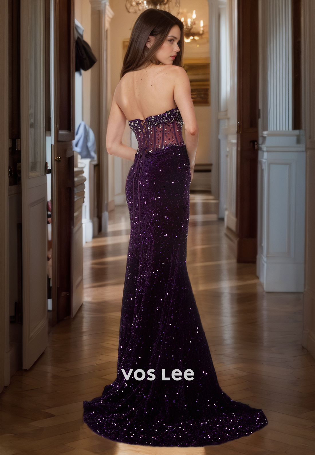Sparkly Beads Sweetheart Sleeveless Prom Gown Floor Length Zipper Back Formal Evening Party Dress