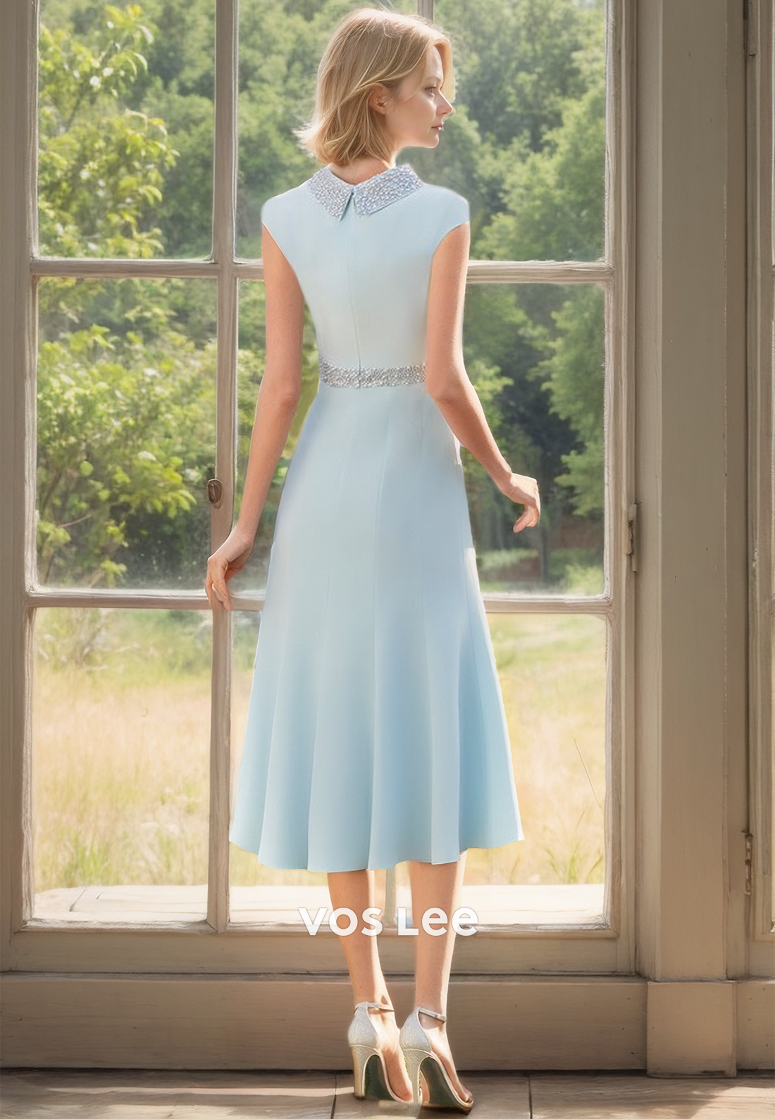Unique Sheath Scoop Neck Sequins Sleeveless Satin Long Mother of the Bride Dress