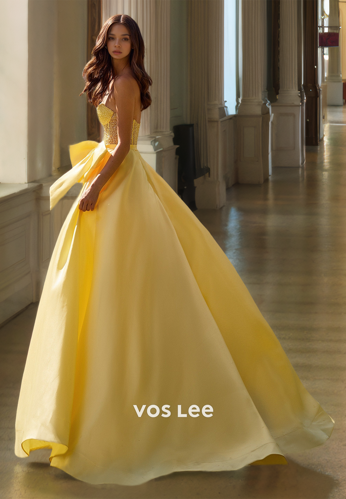 Luxury A-Line Sweetheart Sleeveless Sweep Train Pleated Sequins Bow Prom Birthday Dress