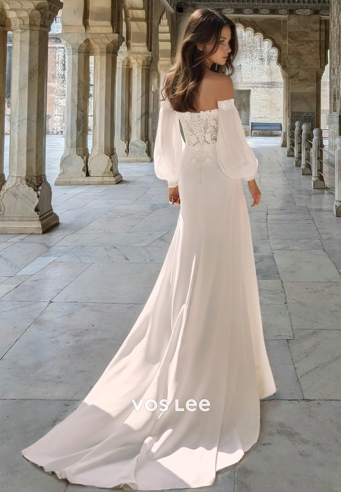 Distinctive Sweetheart Long Sleeves Sheath Sweep Train Wedding Dress with Applique