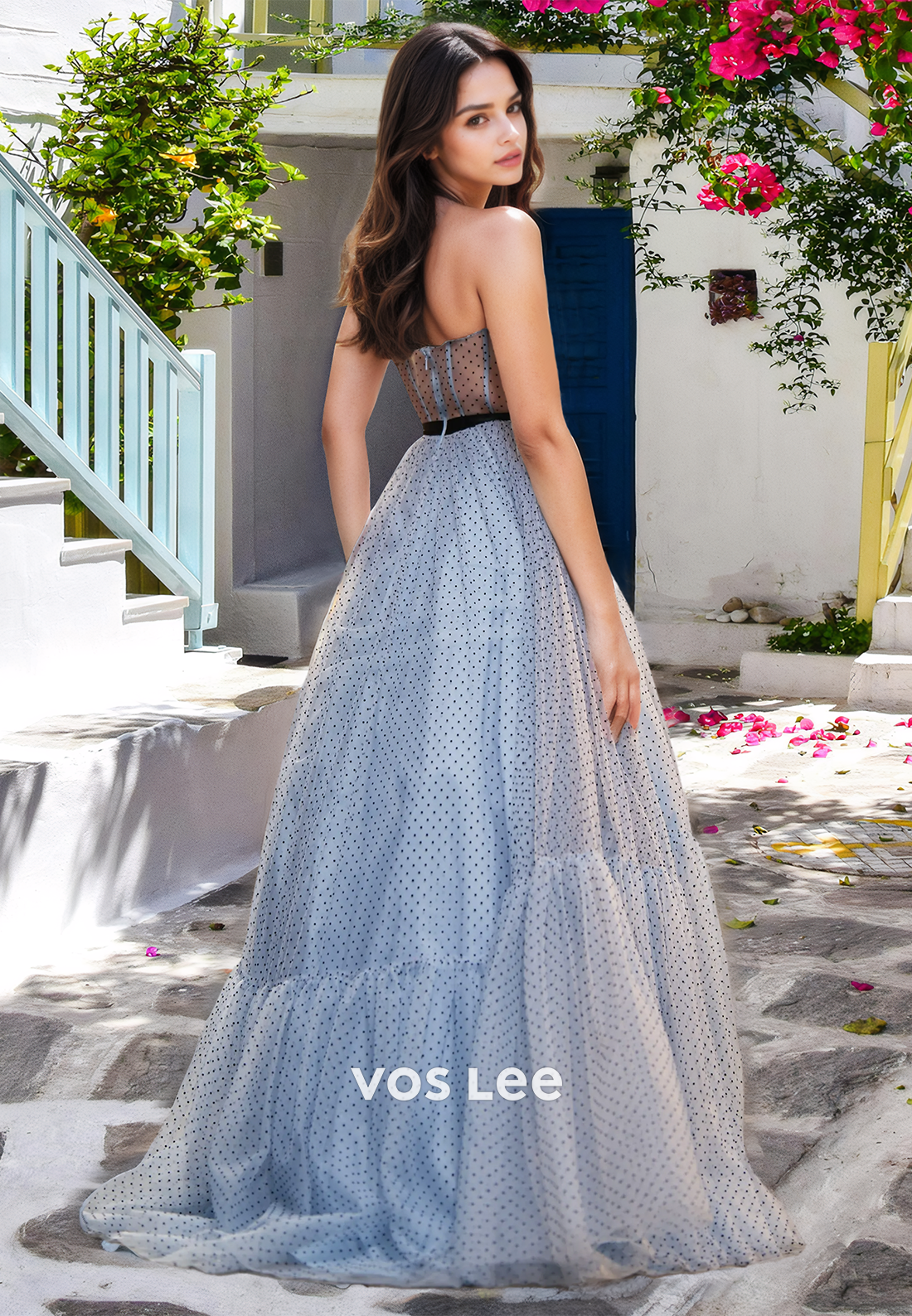 Graceful A-Line Sweetheart Sleeveless Stripe Pleats Lace Prom Evening Dress with Bows