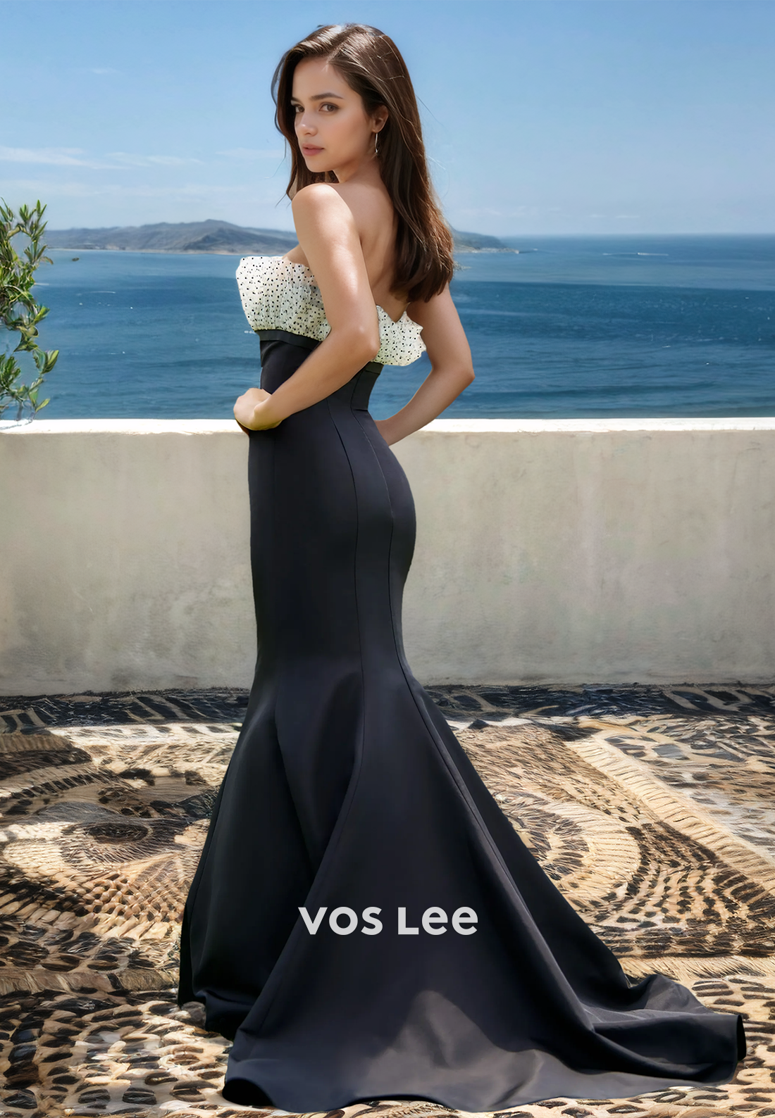 Elegant Tube Top Mermaid Sleeveless Bows Satin Long Prom Dress Formal Gown with Train