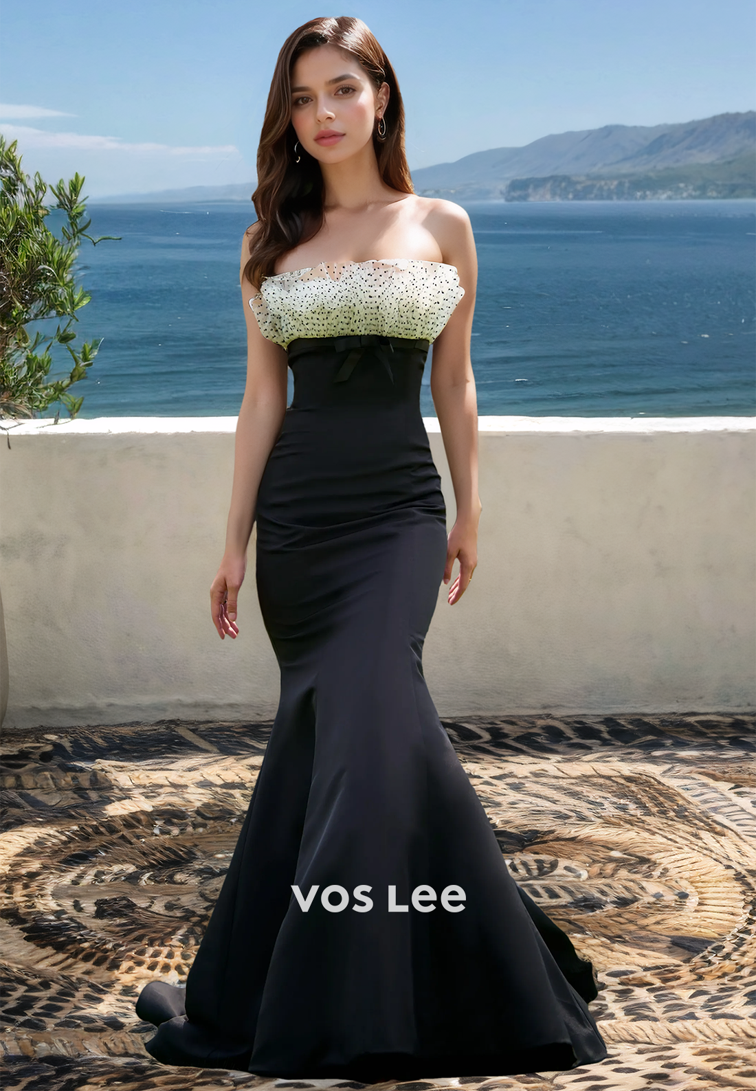 Elegant Tube Top Mermaid Sleeveless Bows Satin Long Prom Dress Formal Gown with Train