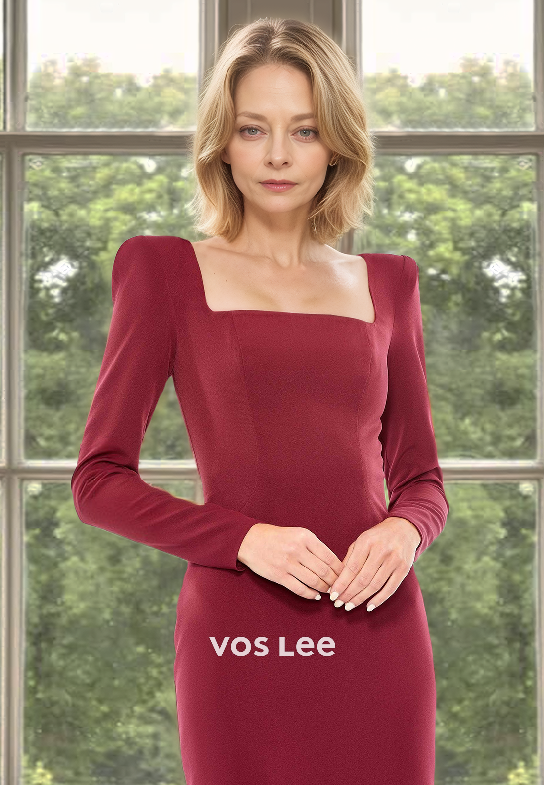 Charming Sheath Square Neck Long Sleeves Long Satin Mother of the Bride Dress