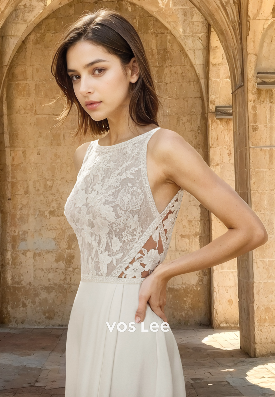 Gorgeous Column Bateau Sleeveless Backless Satin WEedding Dress with Split
