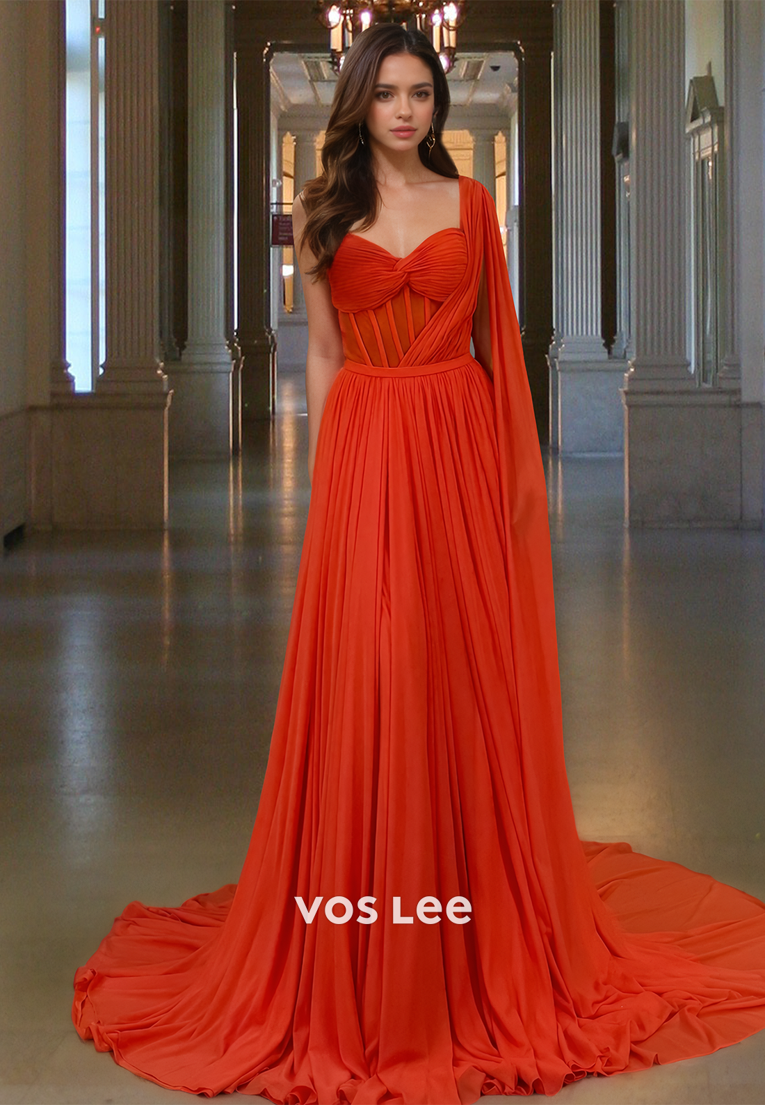 Strapless Sweetheart Sleeveless A-Line Prom Dress Pleated Chiffon Formal Party Gowns with Train