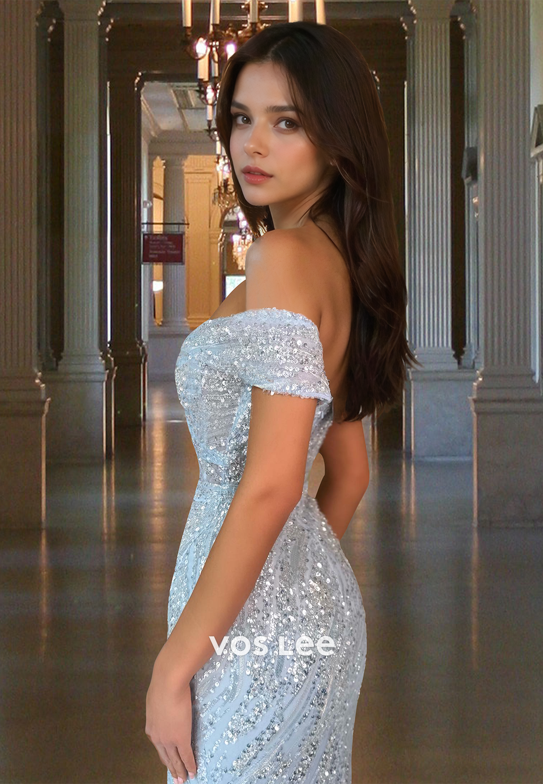 Classy One Shoulder Sheath Back Zipper Sequins Prom Pageant Dress with Split