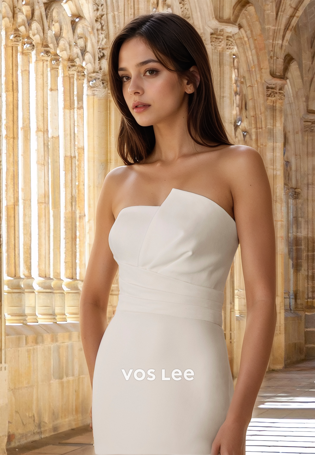 Elegant Column Asymmetrical Neck Court Train Draped Satin Wedding Guest Dress