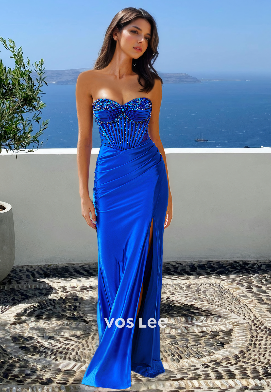 Modest Sweetheart Sheath Lace Up Sweep Train Sequins Ruched Prom Holiday Dress