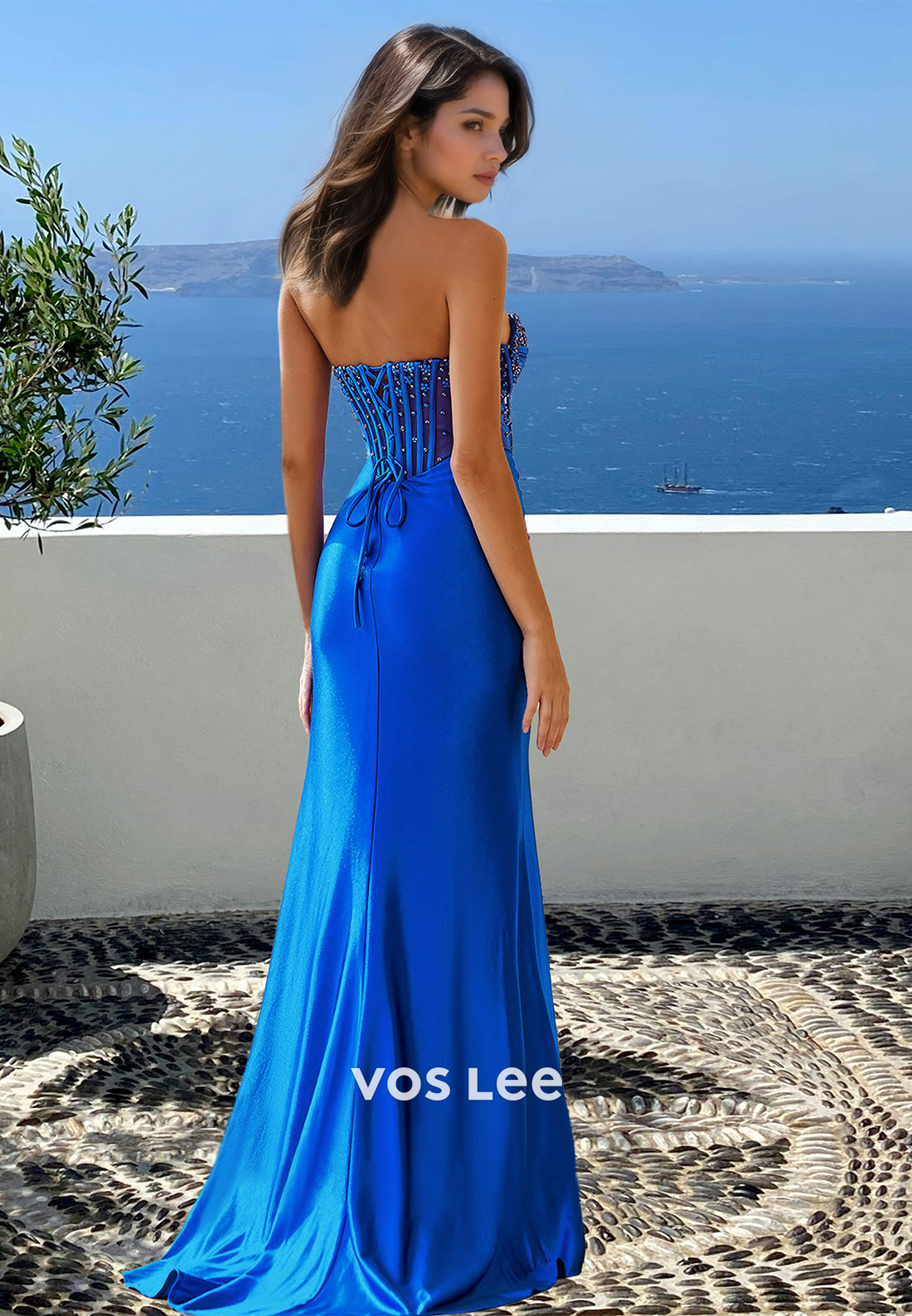 Modest Sweetheart Sheath Lace Up Sweep Train Sequins Ruched Prom Holiday Dress