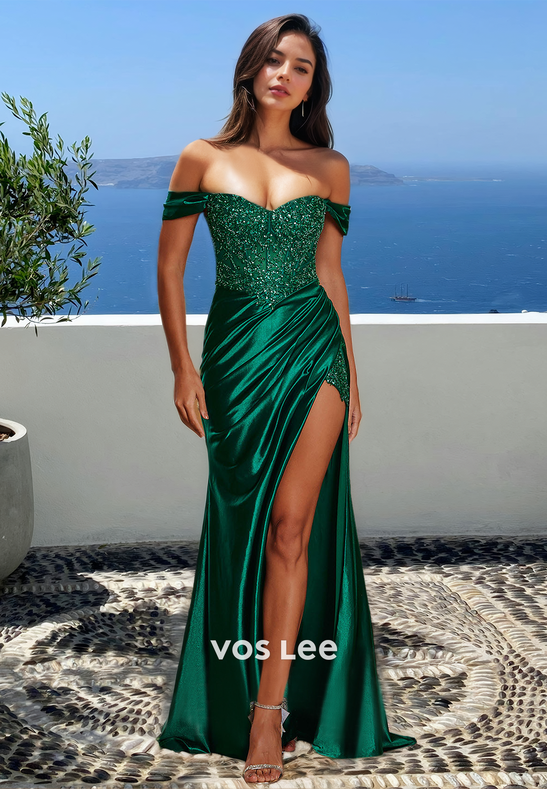 Vintage Sheath Off Shoulder Back Zipper Sequins Draped Prom Formal Dress