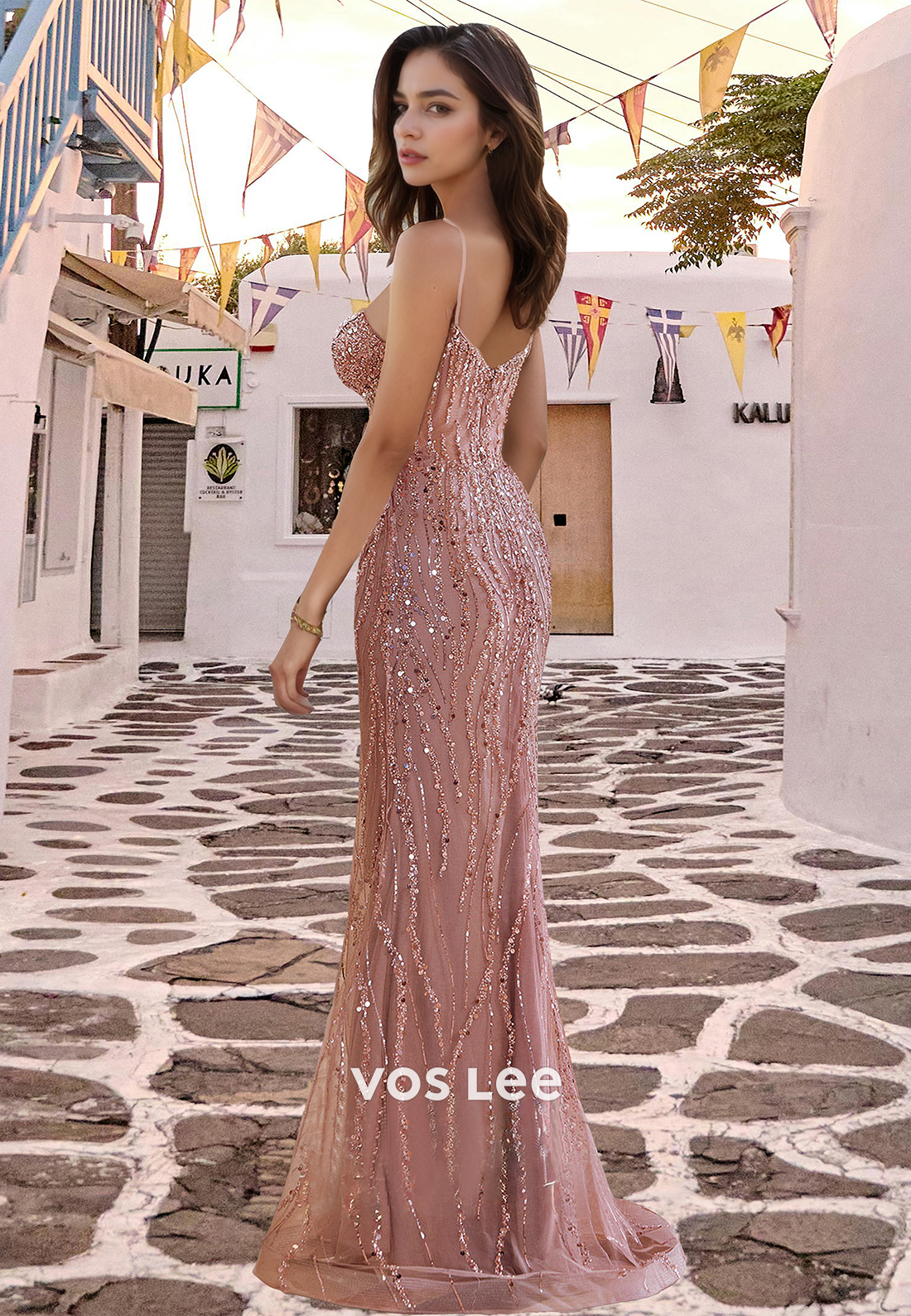 Stunning Empire Waist Sweetheart Straps Mermaid Lace Long Formal Party Dress with Beads