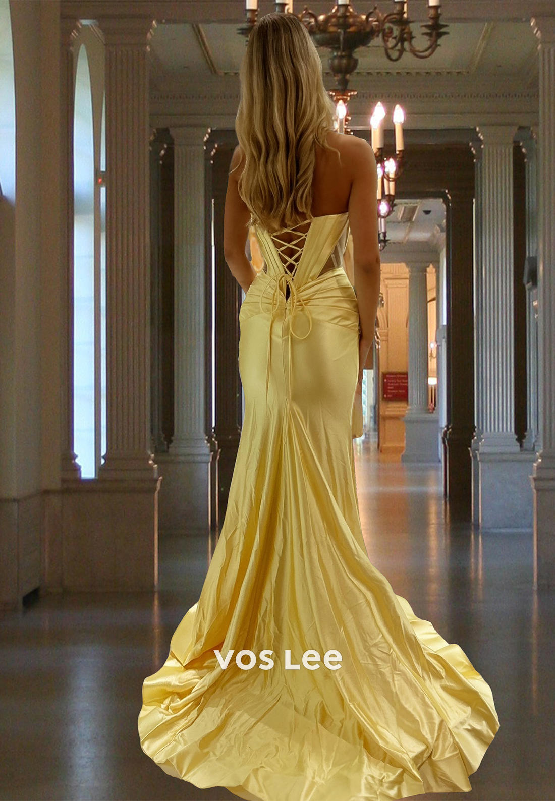 Glamorous Empire Waist Sweetheart Sleeveless Beaded Satin Party Prom Dress with Slit