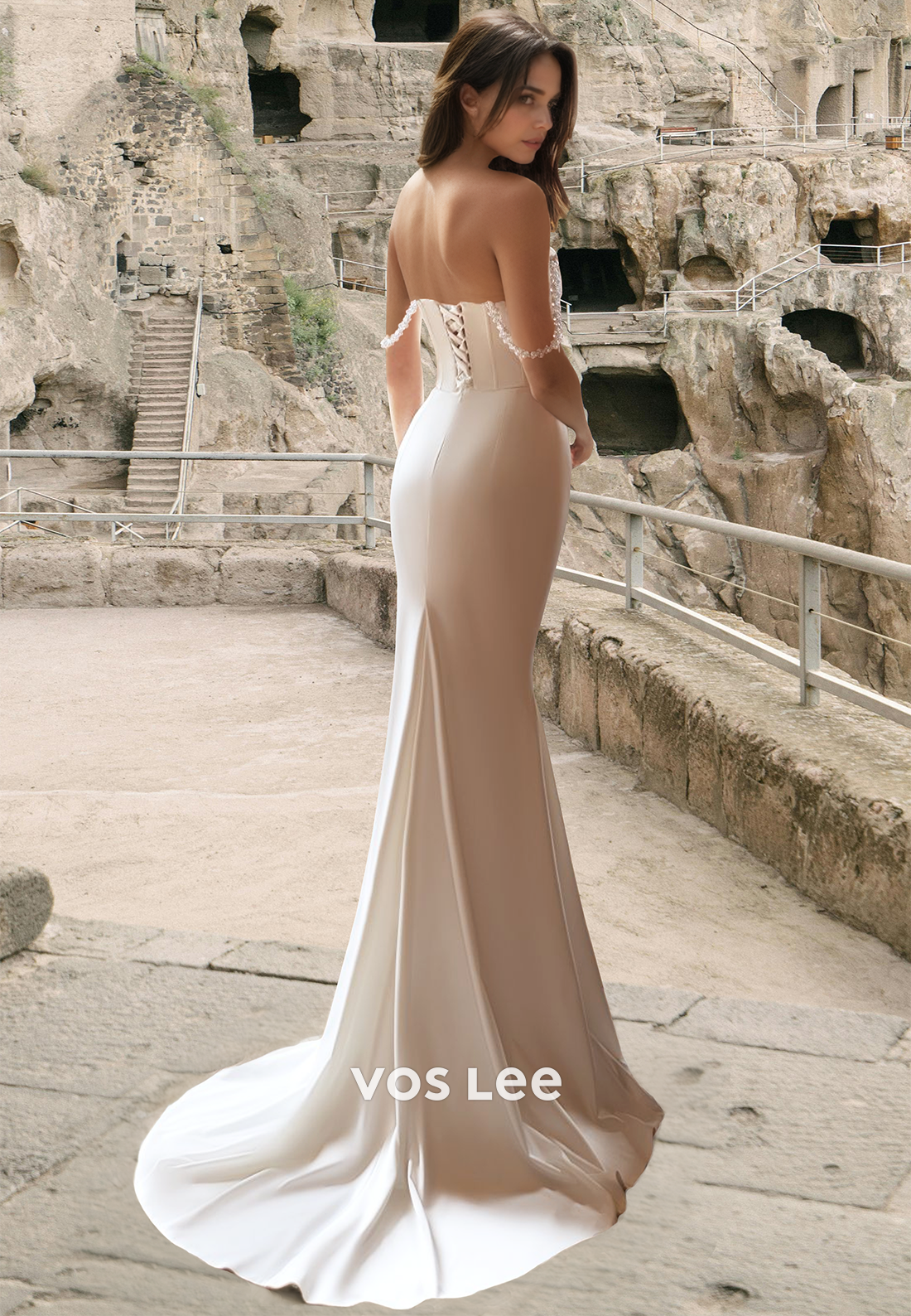 Modest A-Line Off Shoulder Detachable Pleated Satin Court Train Wedding Gown