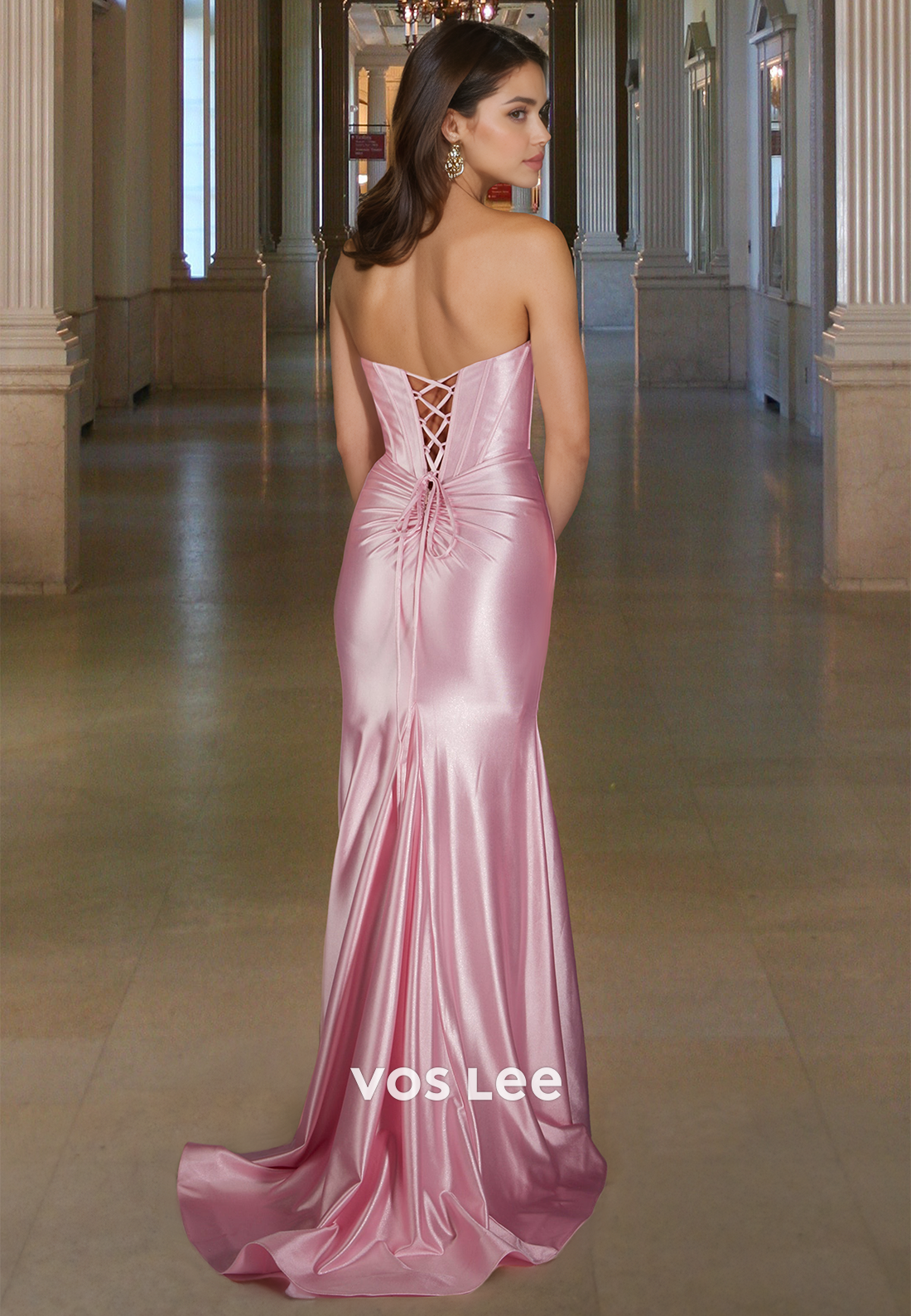 Classic Sweetheart Sheath Prom Dress Sleeveless Pleats Satin Formal Gown with Slit