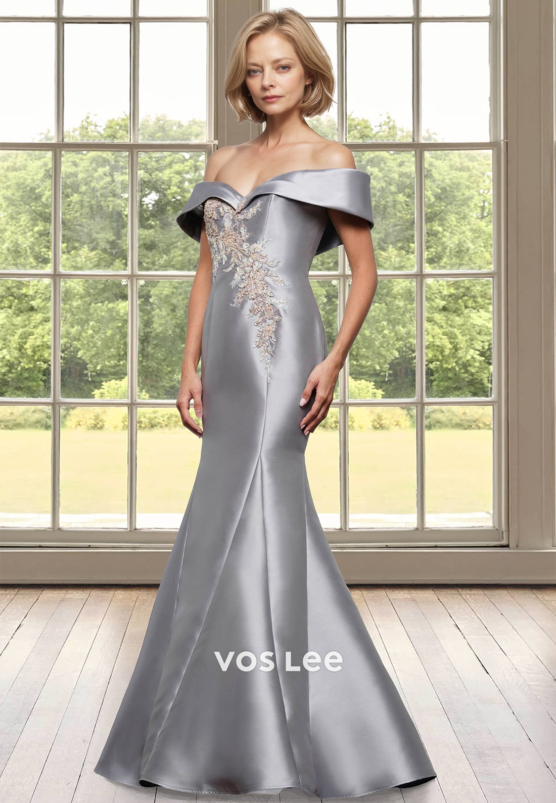Unique Off Shoulder Mermaid Lace Appliques Sleeveless Mother of the Bride Dress