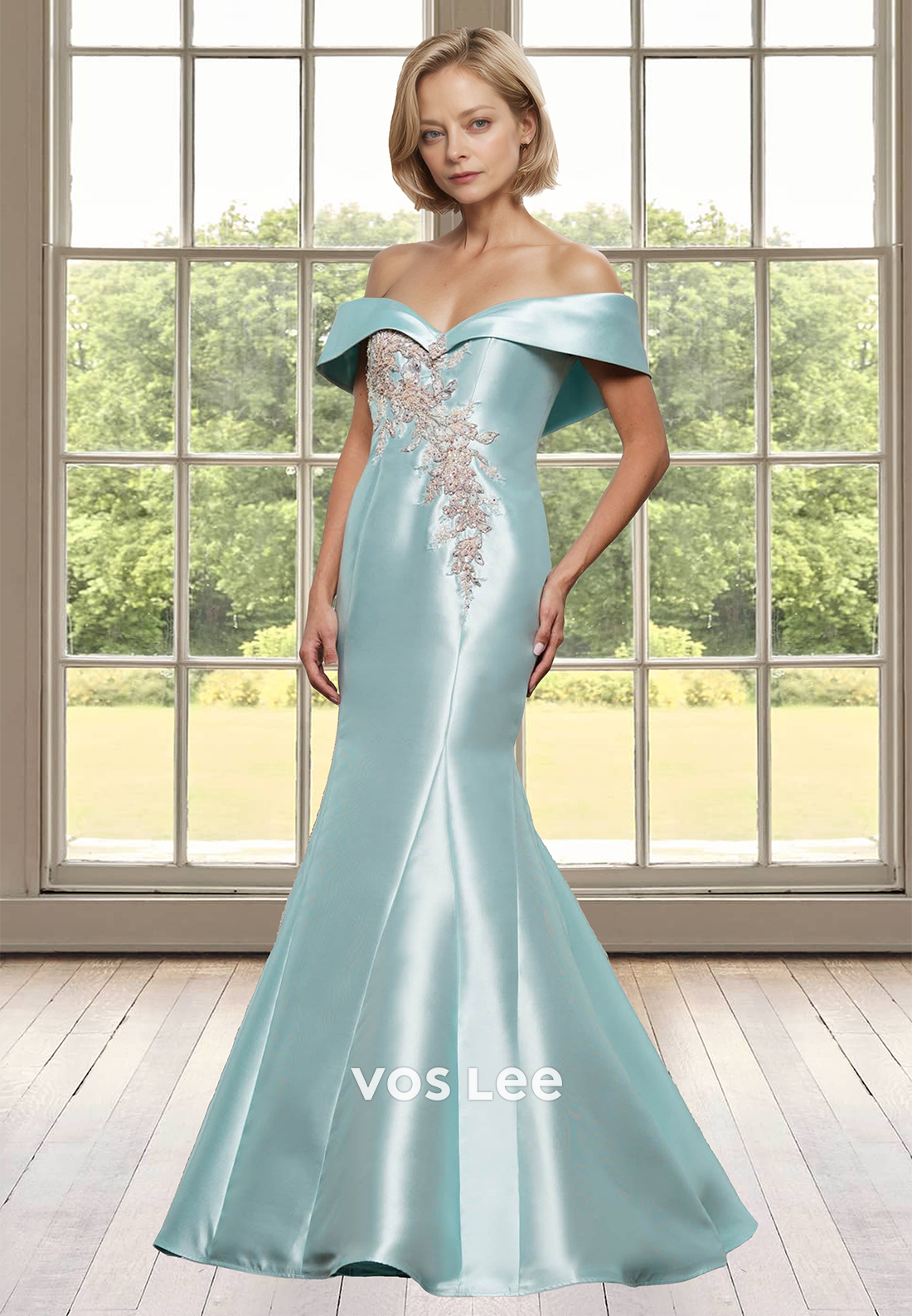 Unique Off Shoulder Mermaid Lace Appliques Sleeveless Mother of the Bride Dress