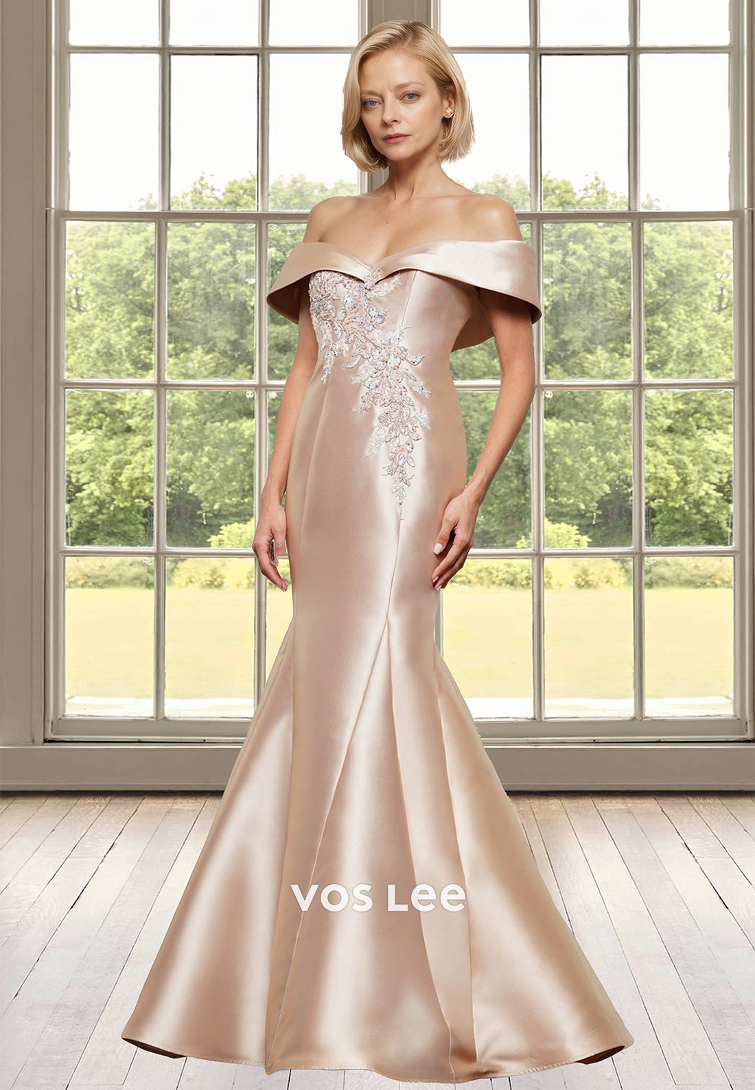Unique Off Shoulder Mermaid Lace Appliques Sleeveless Mother of the Bride Dress