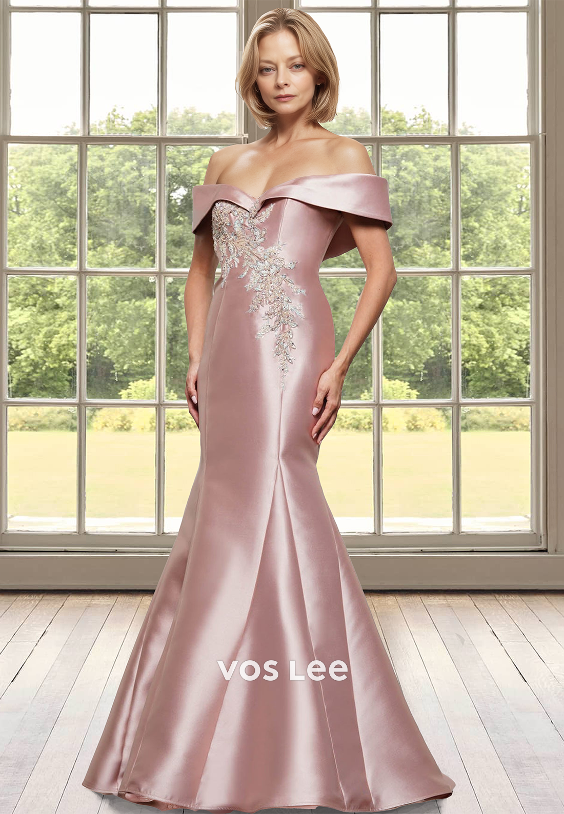 Unique Off Shoulder Mermaid Lace Appliques Sleeveless Mother of the Bride Dress