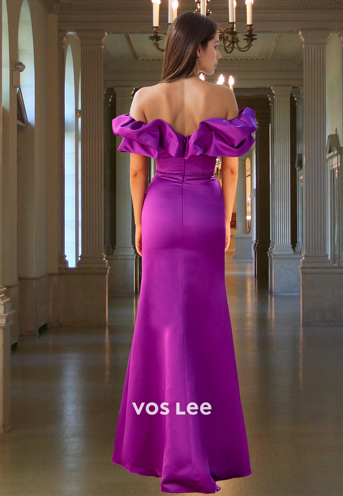Striking Strapless Mermaid Prom Dress Sleeveless Pleats Satin Formal Gowns with Side Slit