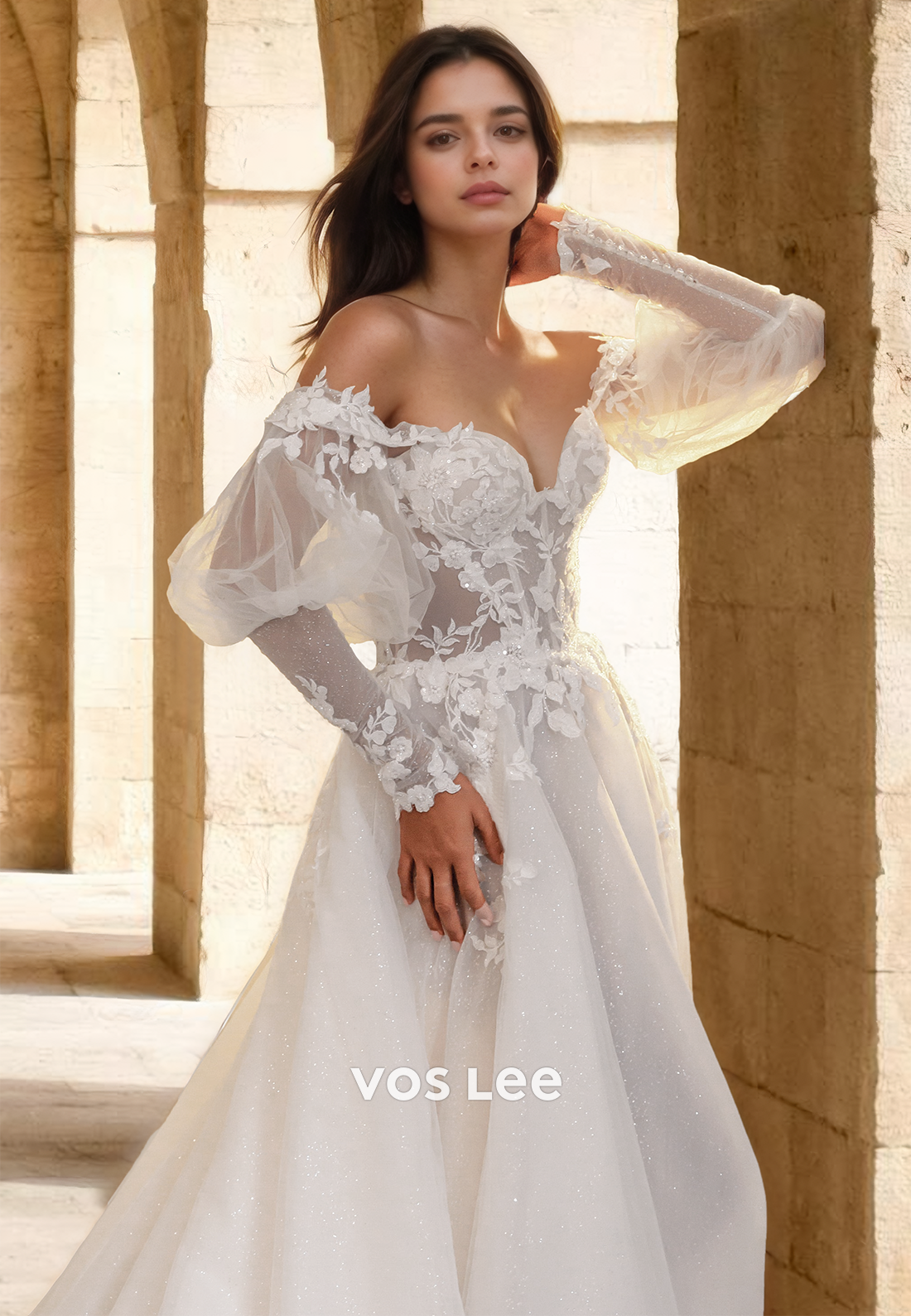 Distinctive Sweetheart A-Line Long Sleeves Lace Beach Wedding Dress Boho Gown with Appliques