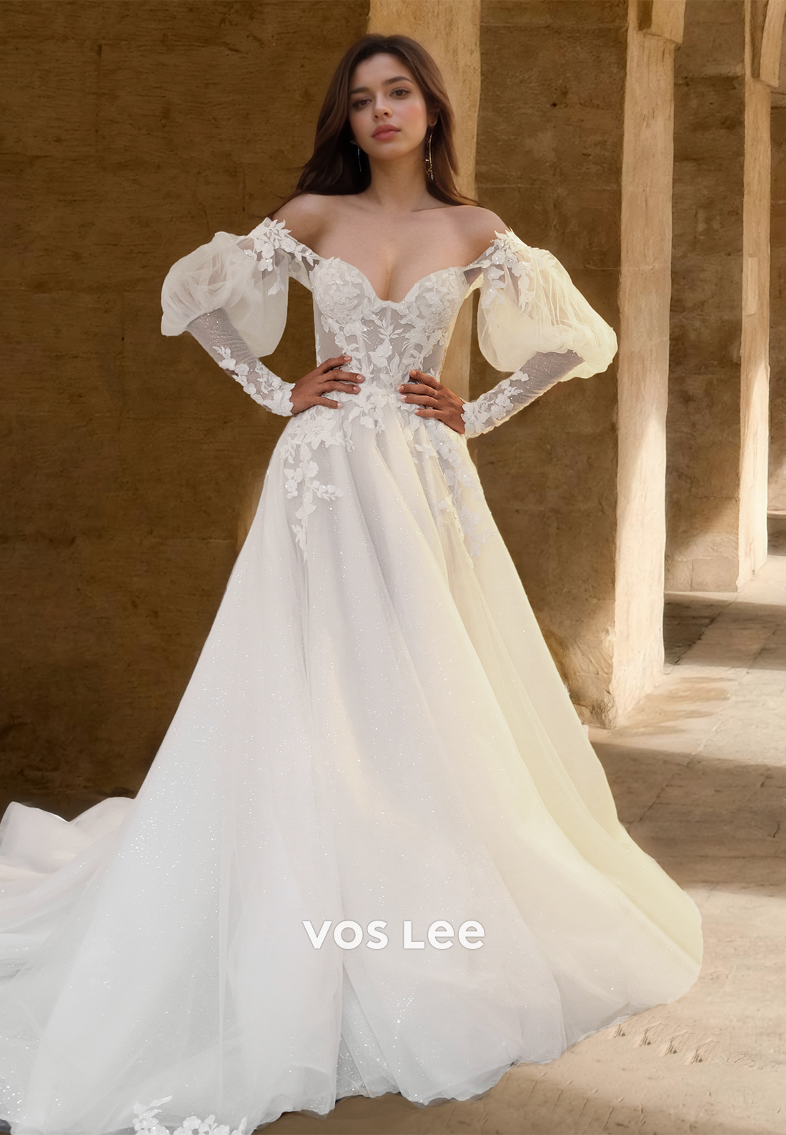 Distinctive Sweetheart A-Line Long Sleeves Lace Beach Wedding Dress Boho Gown with Appliques