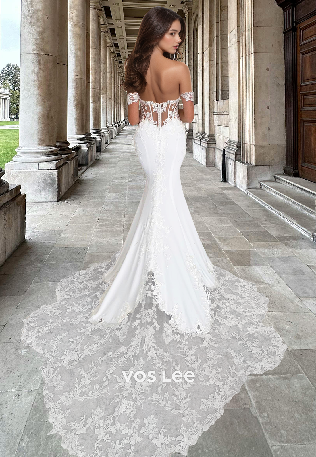 Off-Shoulder Sweetheart Mermaid Wedding Dress Beaded Applique Cutout Sweep Train Bride Gowns