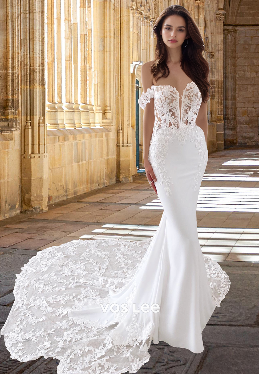 Off-Shoulder Sweetheart Mermaid Wedding Dress Beaded Applique Cutout Sweep Train Bride Gowns