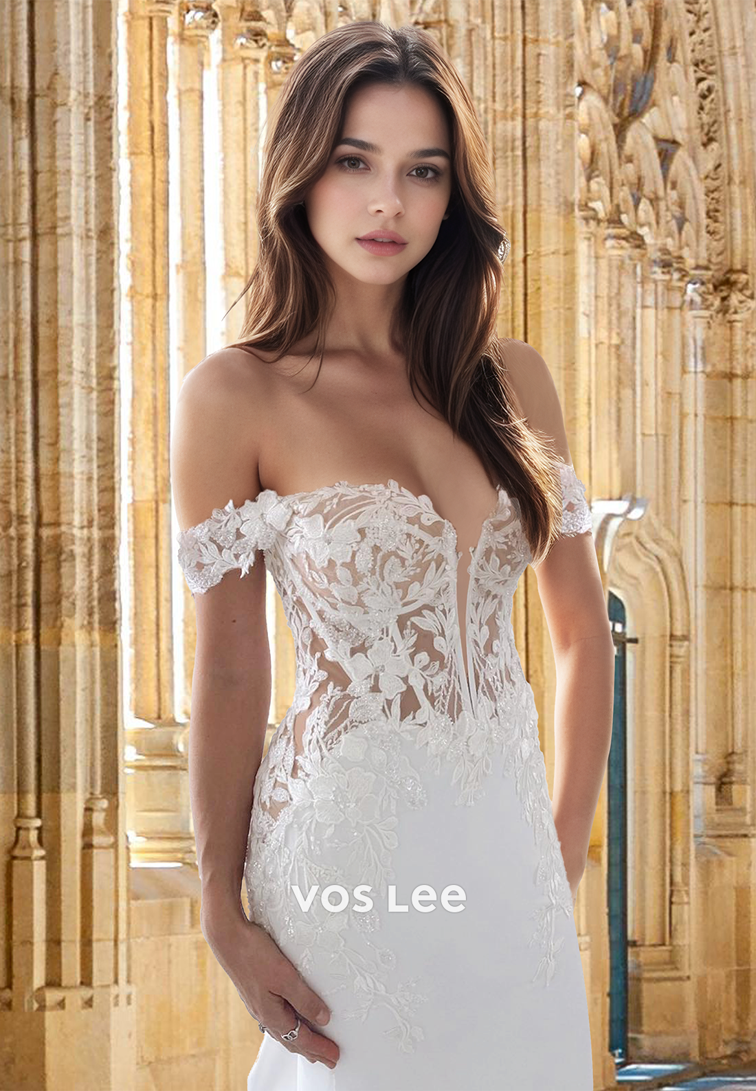 Off-Shoulder Sweetheart Mermaid Wedding Dress Beaded Applique Cutout Sweep Train Bride Gowns
