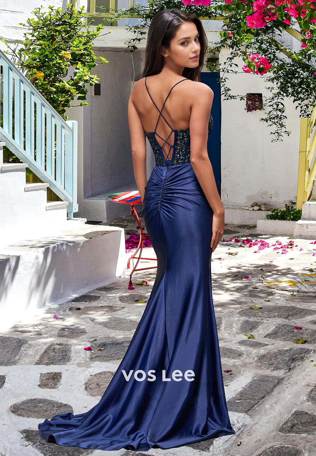 Graceful Trumpet Sweetheart Lace Up Sequins Side Split Satin Prom Party Dress