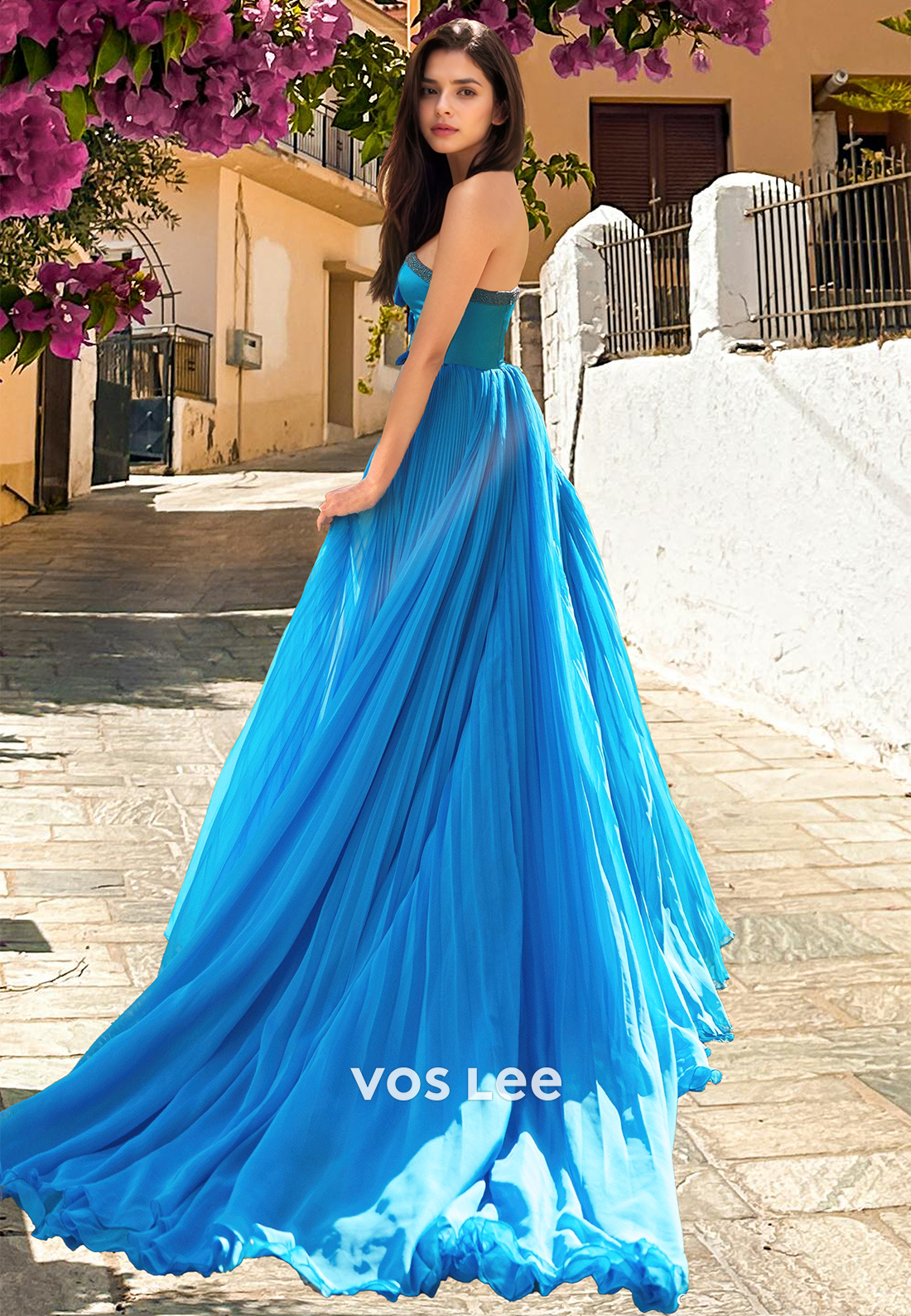 Classy A-Line Sweetheart Pleated High Split Sweep Train Tulle Prom Party Dress