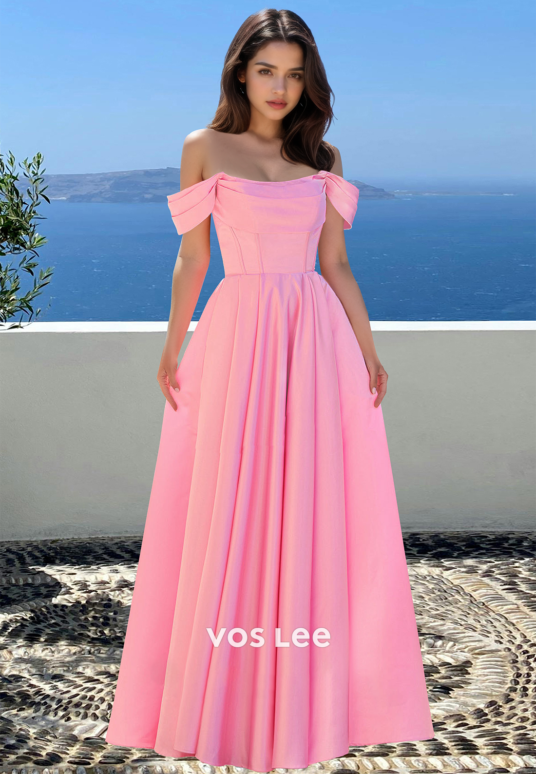 Elegant A-Line Tube Top Sleeveless Floor-Length Satin Formal Prom Dress with Pleats